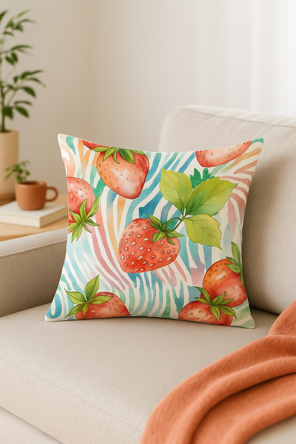 housse de coussin décorative fruits d'été citron orange pastèque