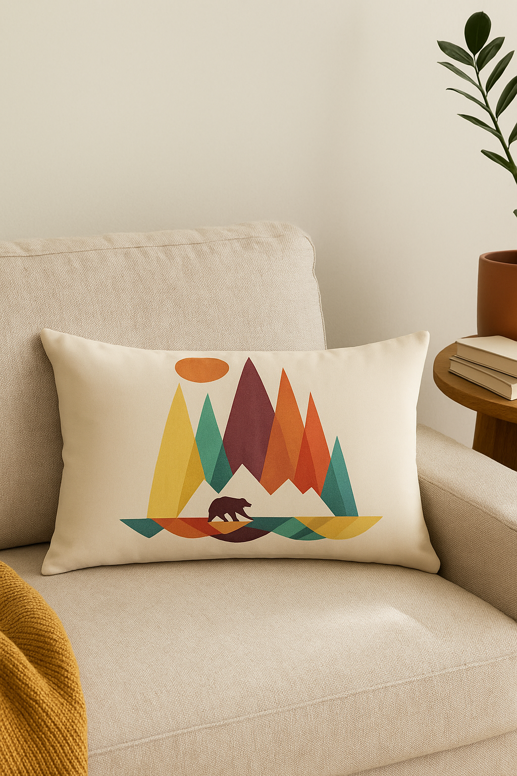 housse de coussin décorative géométrique arc-en-ciel et végétale