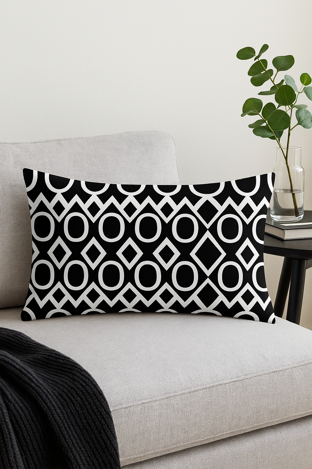 housse de coussin décorative géométrique noir et blanc - vue 3 sur 2