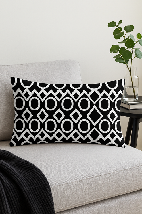 housse de coussin décorative géométrique noir et blanc