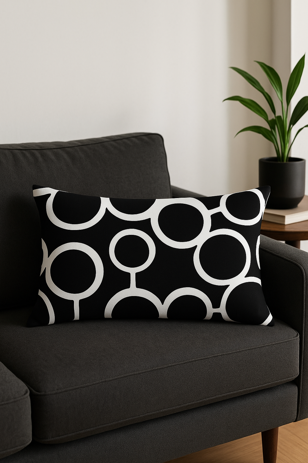 housse de coussin décorative géométrique noir et blanc - vue 3 sur 2