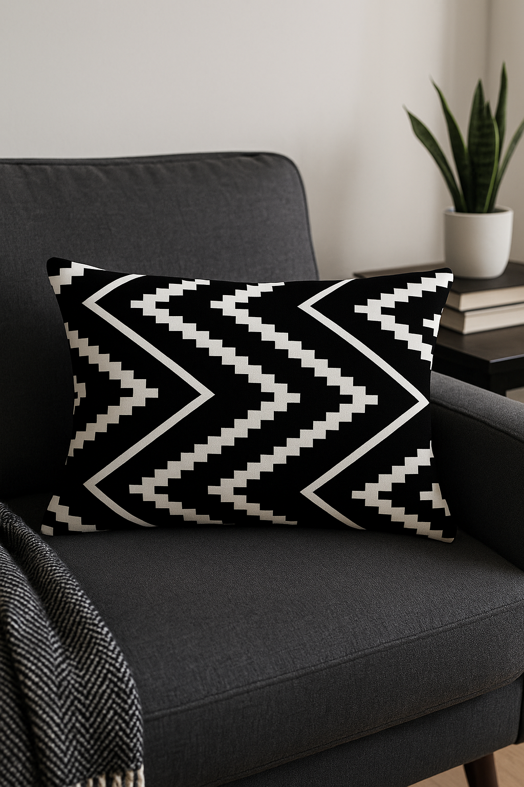 housse de coussin décorative géométrique noir et jaune 30 x 50 cm