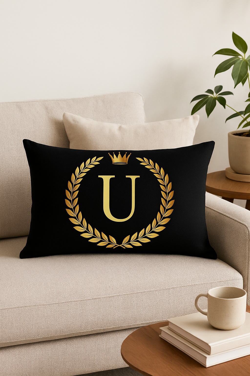 housse de coussin décorative mot lettres noires dorées