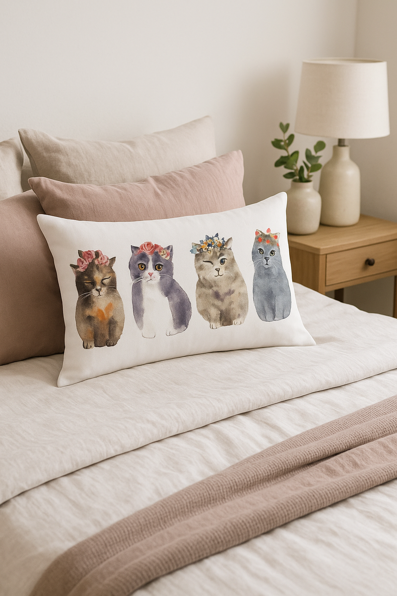 housse de coussin décorative motif animaux chiots et chats