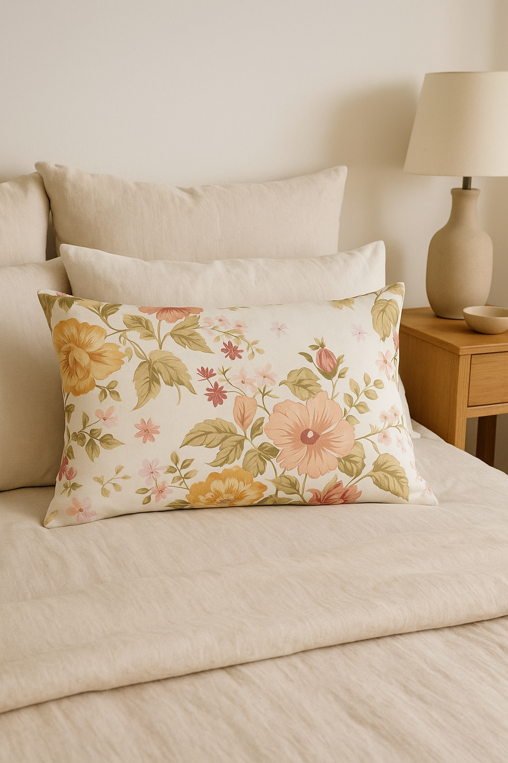 housse de coussin décorative motif arc-en-ciel fleurs rouges roses