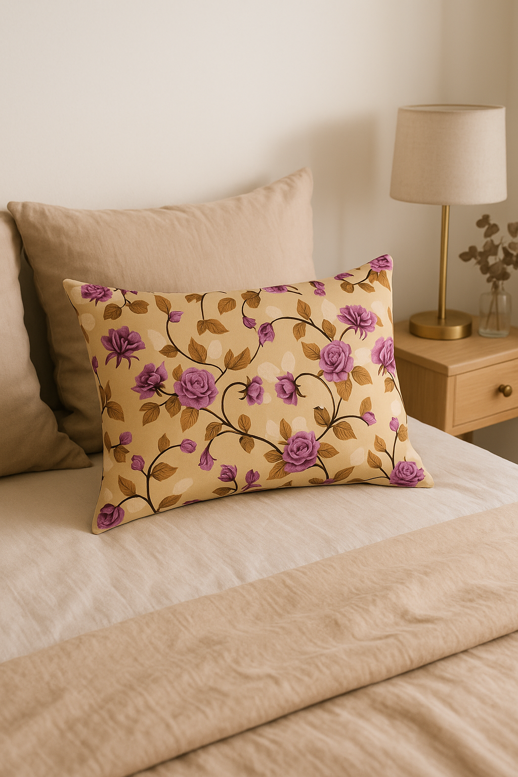 housse de coussin décorative motif arc-en-ciel fleurs rouges roses - vue 2 sur 2