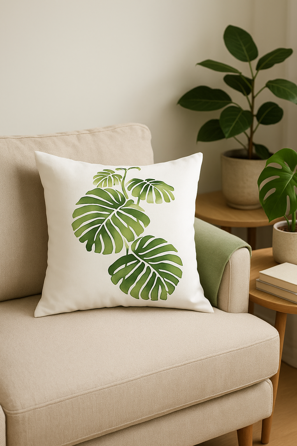 housse de coussin décorative motif cactus et plantes tropicales