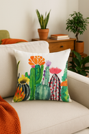 housse de coussin décorative motif cactus et plantes tropicales