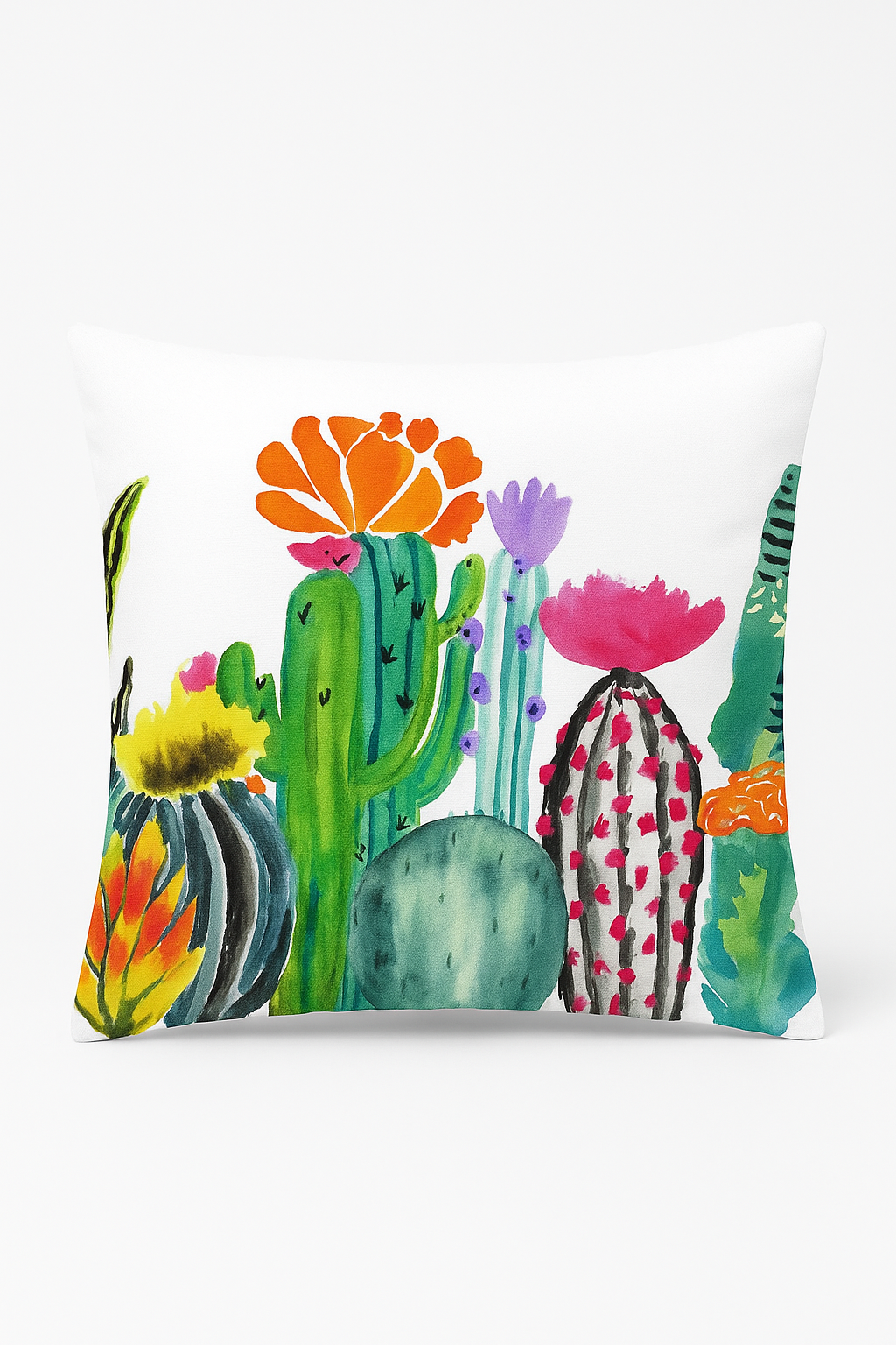 housse de coussin décorative motif cactus et plantes tropicales