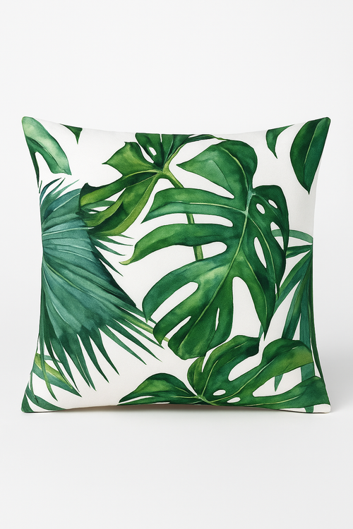 housse de coussin décorative motif cactus et plantes tropicales