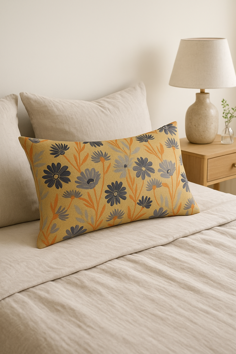 housse de coussin décorative motif feuilles de tournesol