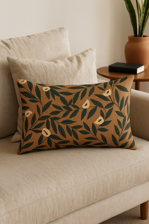 housse de coussin décorative motif feuilles de tournesol