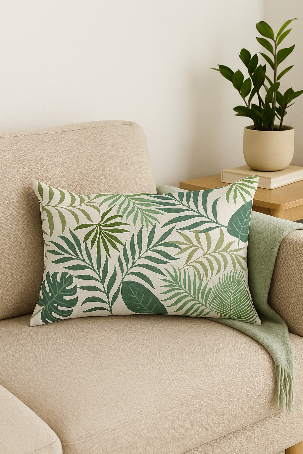 housse de coussin décorative motif feuilles tropicales vertes 30 x 50 cm