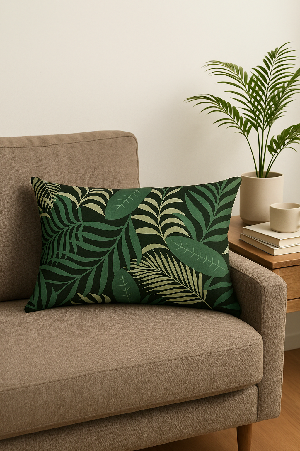 housse de coussin décorative motif feuilles tropicales vertes 30 x 50 cm