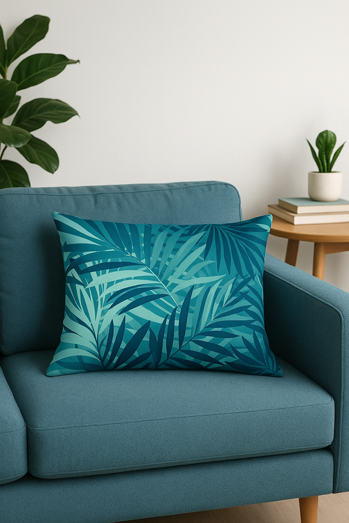 housse de coussin décorative motif feuilles tropicales vertes 30x50 cm