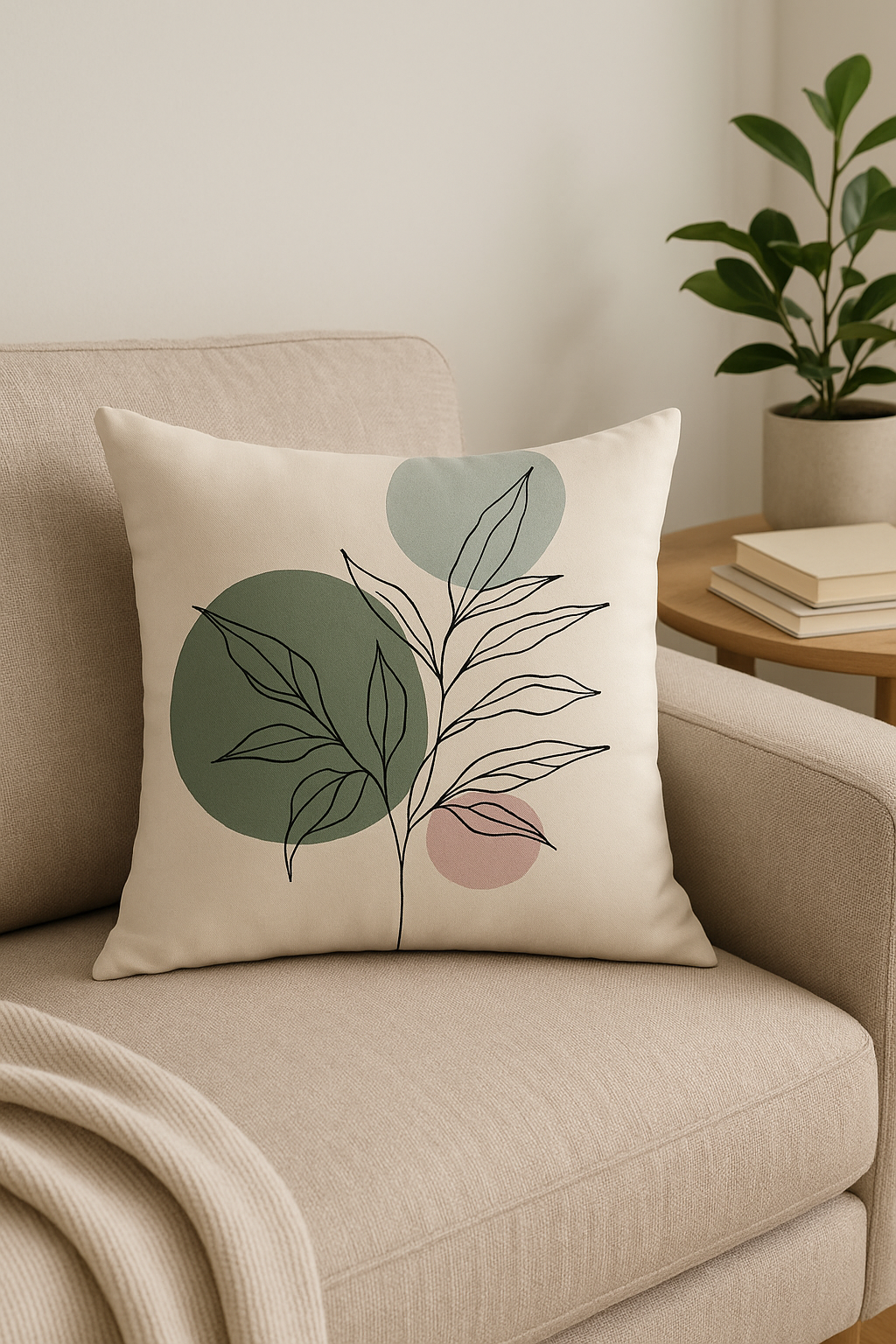 housse de coussin décorative motif floral vert abstrait - vue 3 sur 2