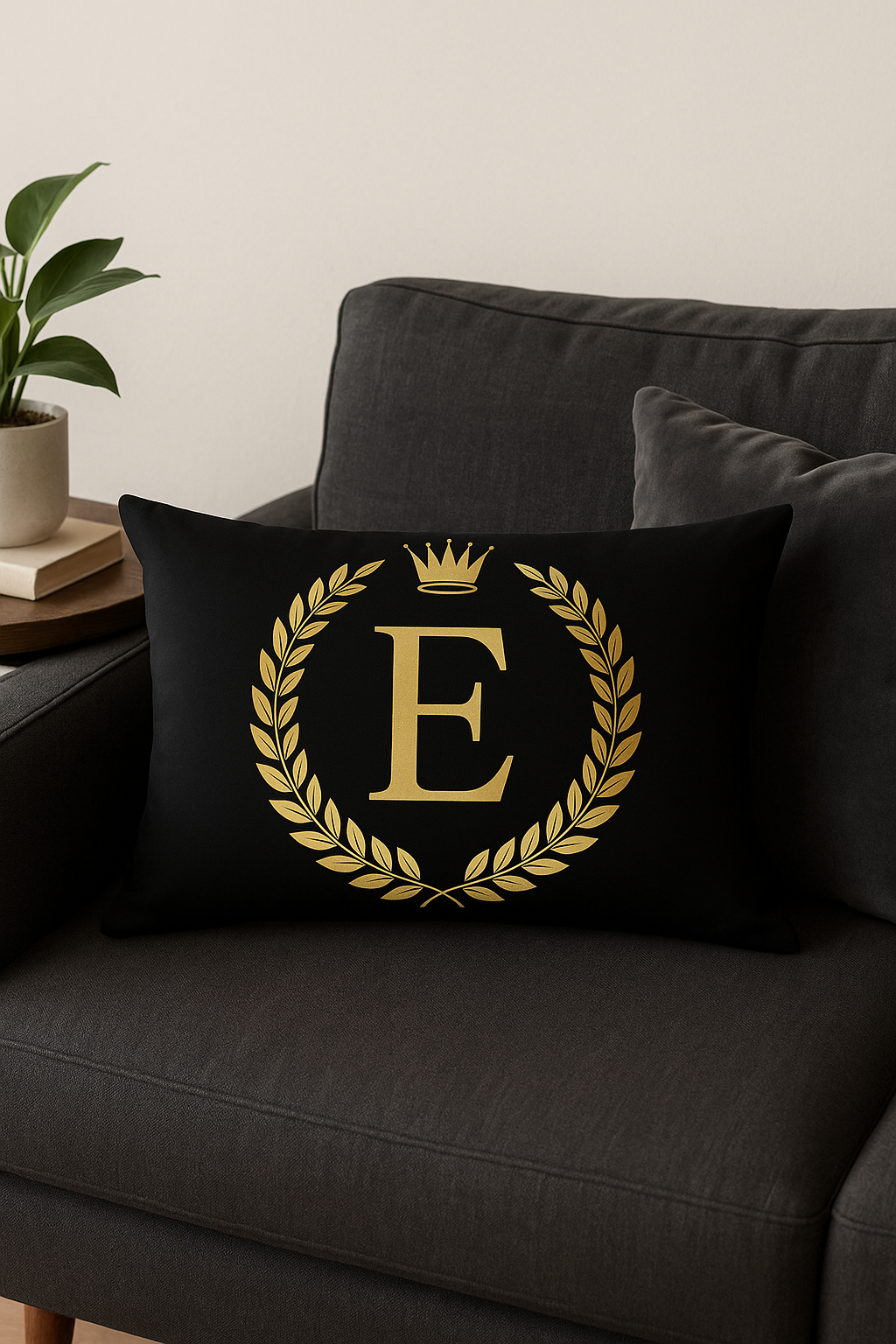 housse de coussin décorative motif lettres noires dorées - vue 3 sur 2