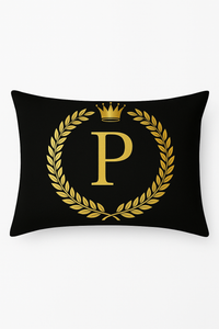 housse de coussin décorative motifs lettres noires dorées