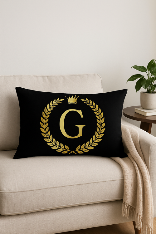 housse de coussin décorative motifs lettres noires dorées