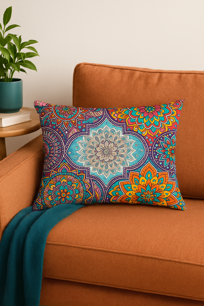 housse de coussin ethnique vintage motif mandala décoratif