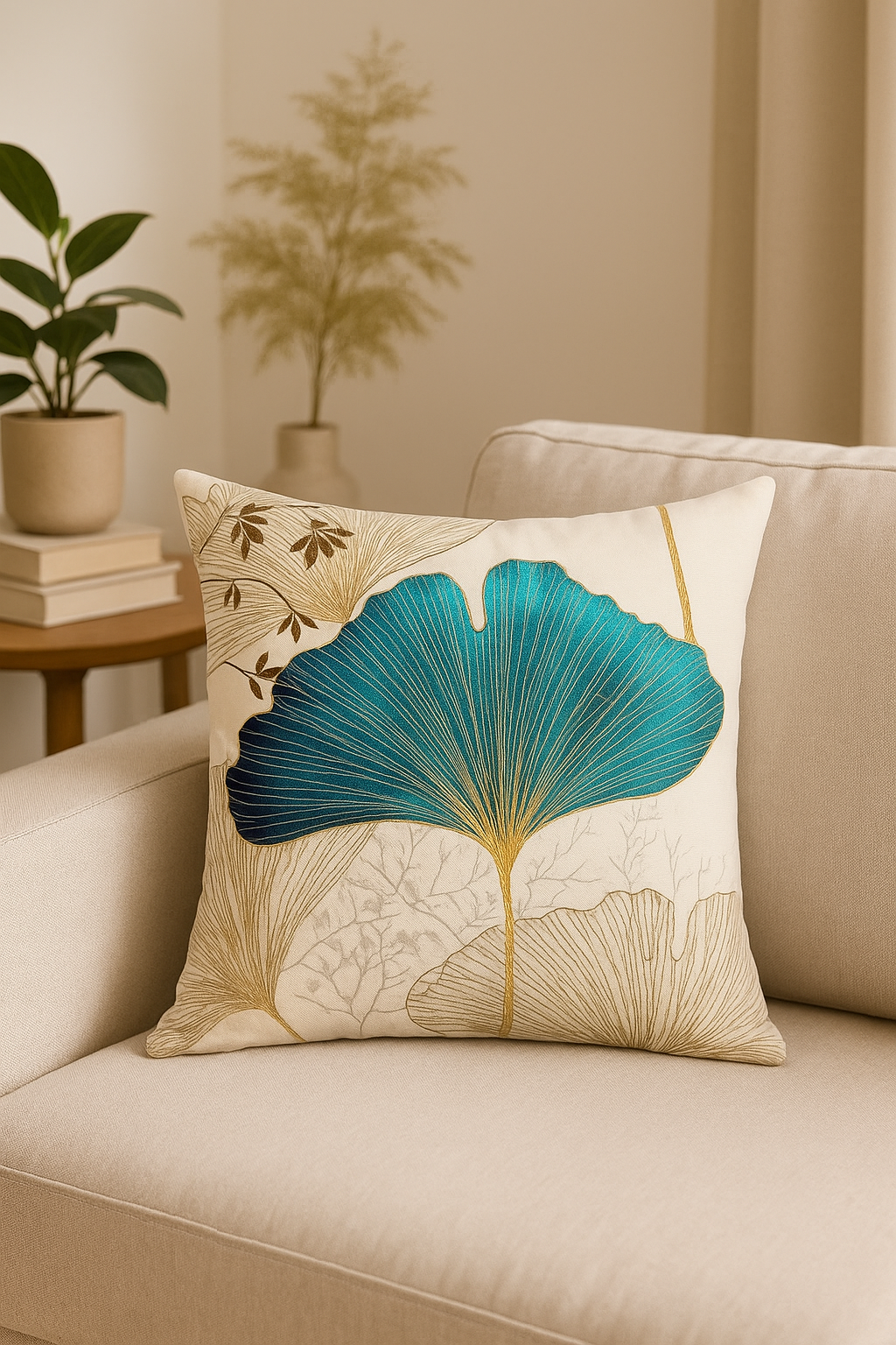 housse de coussin floral ginkgo pour salon et chambre