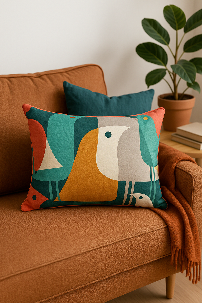 housse de coussin géométrique arc-en-ciel et motifs végétaux