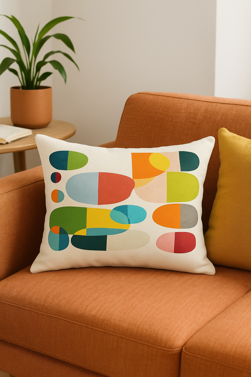housse de coussin géométrique arc-en-ciel et motifs végétaux