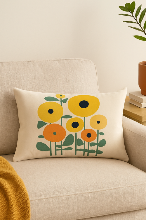 housse de coussin géométrique arc-en-ciel et végétal