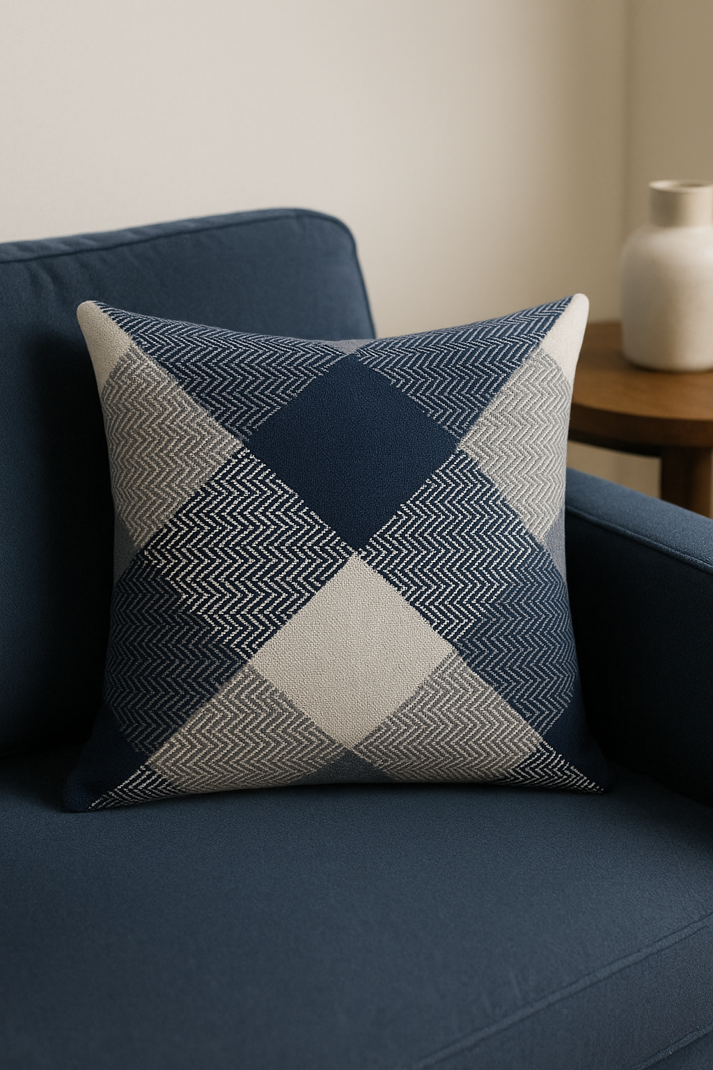 housse de coussin géométrique bleu foncé pour décoration intérieure - vue 3 sur 2
