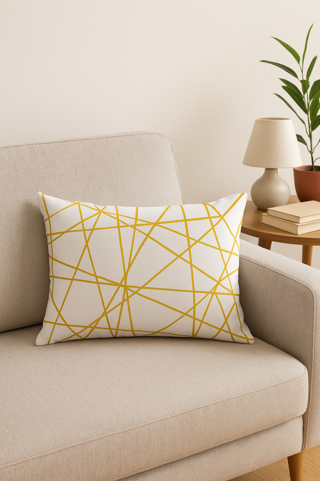 housse de coussin géométrique jaune pour décoration intérieure - vue 3 sur 2