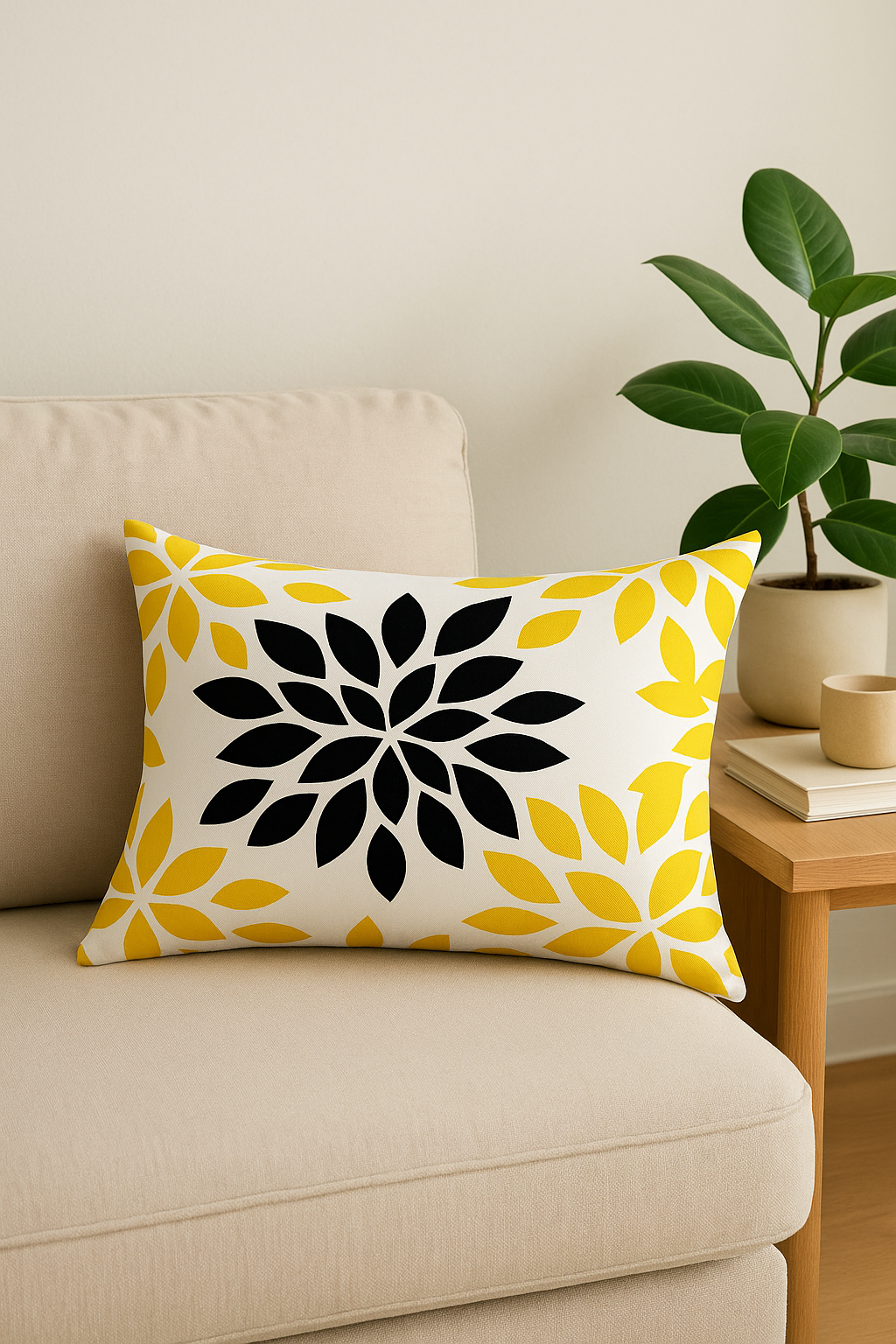 housse de coussin géométrique jaune pour décoration intérieure