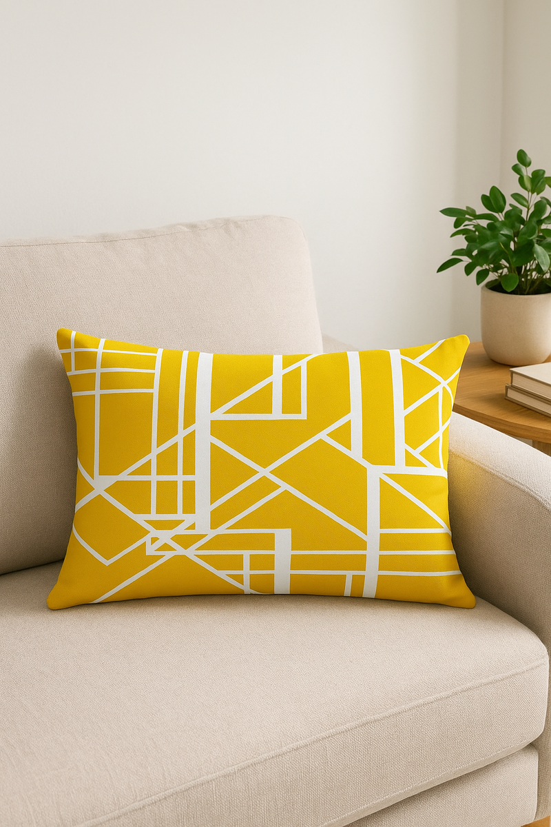 housse de coussin géométrique jaune pour un décor stylé