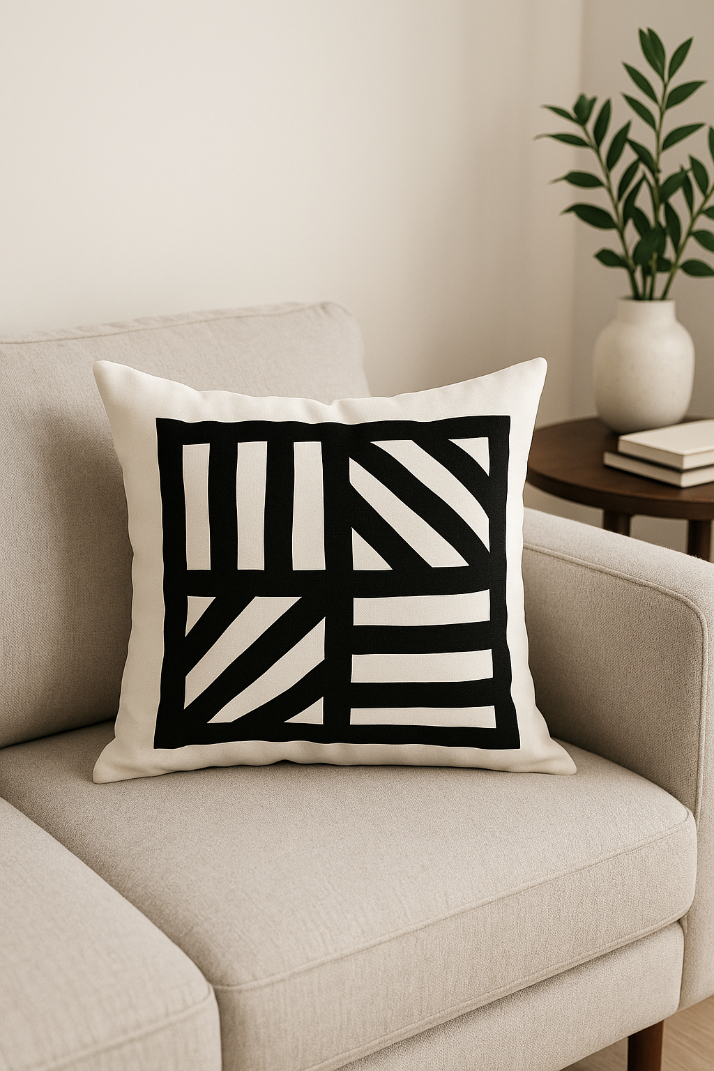 housse de coussin géométrique noir et blanc design moderne