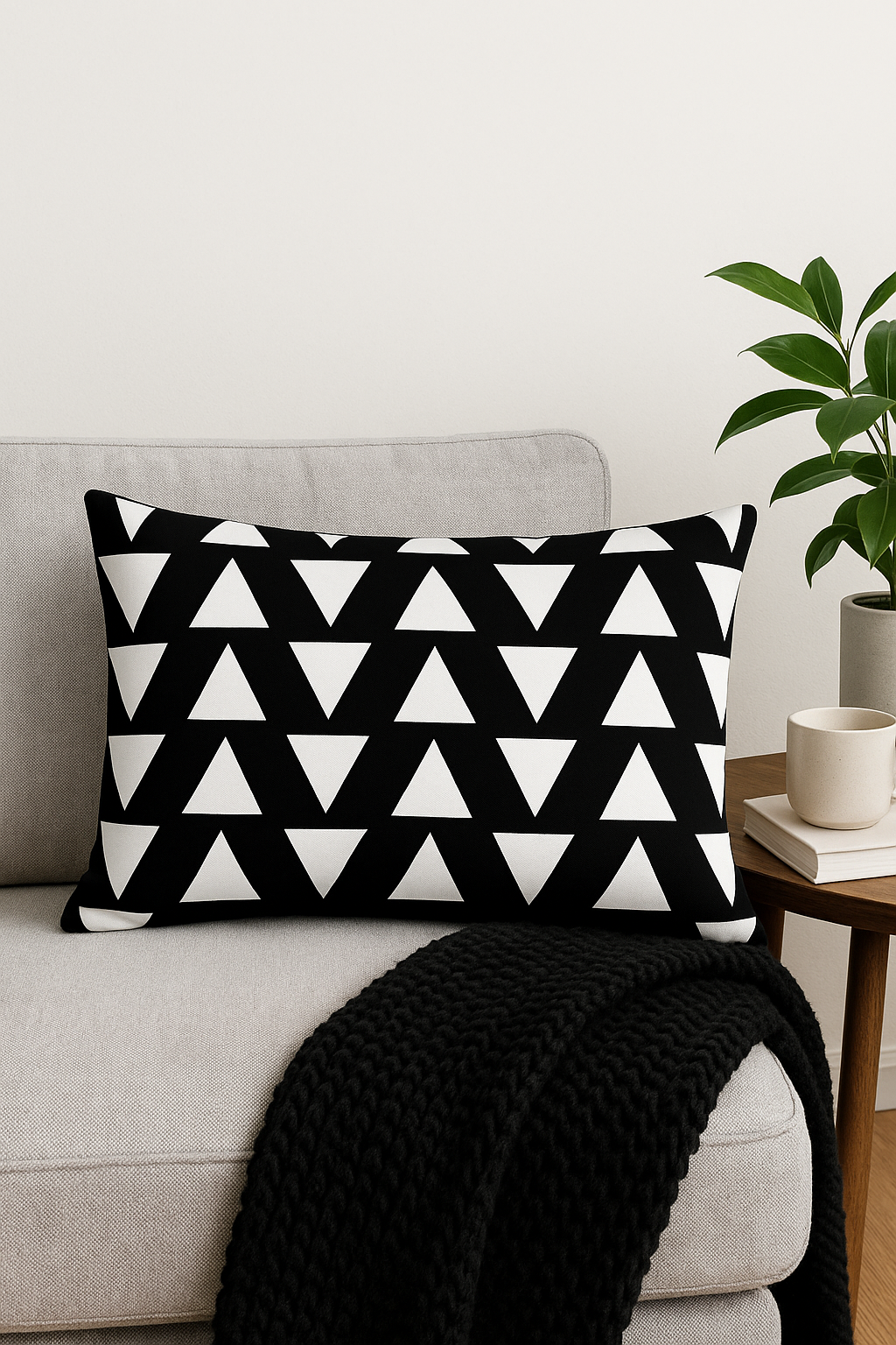 housse de coussin géométrique noir et blanc pour canapé - vue 3 sur 2