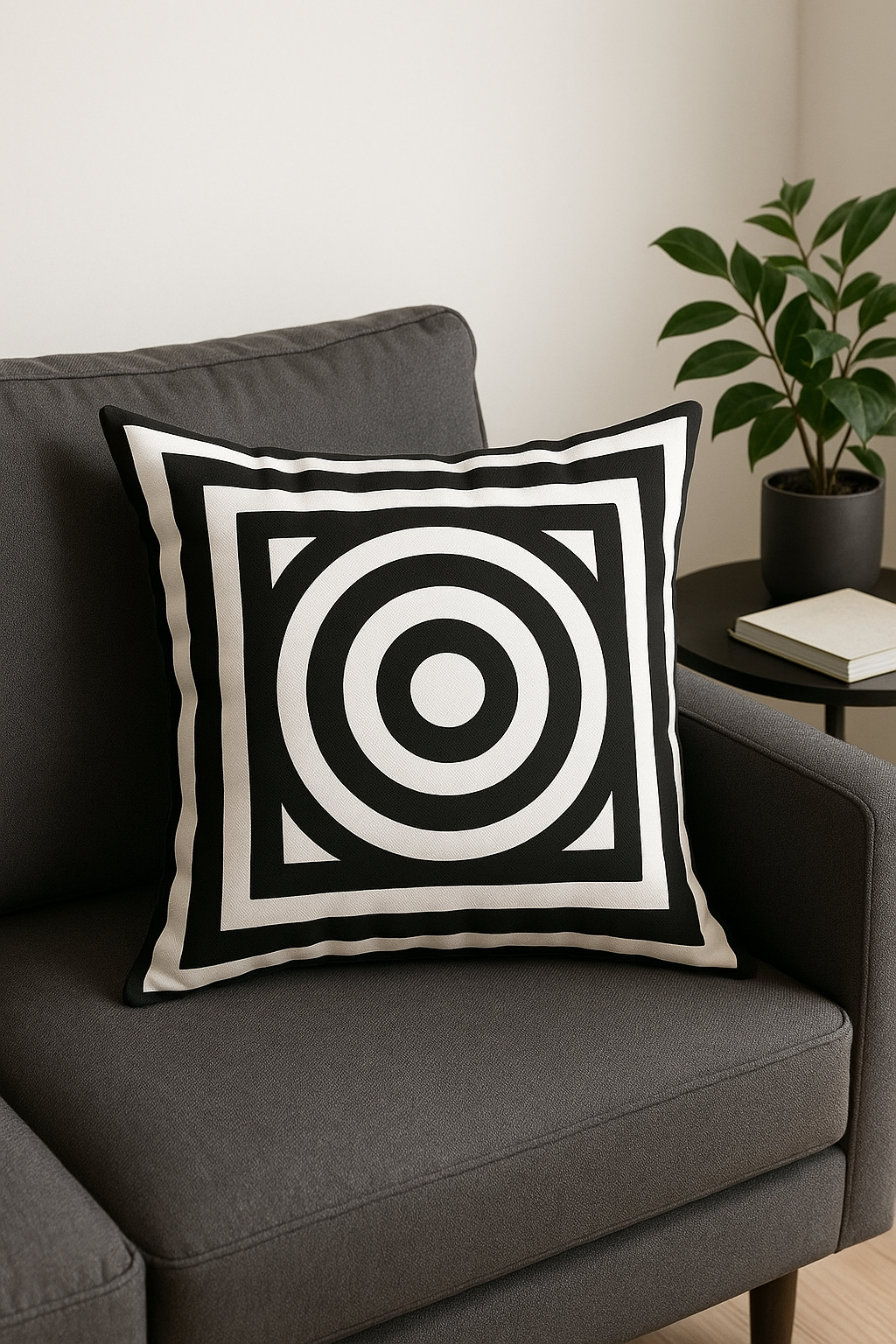 housse de coussin géométrique noir et blanc pour décoration intérieure
