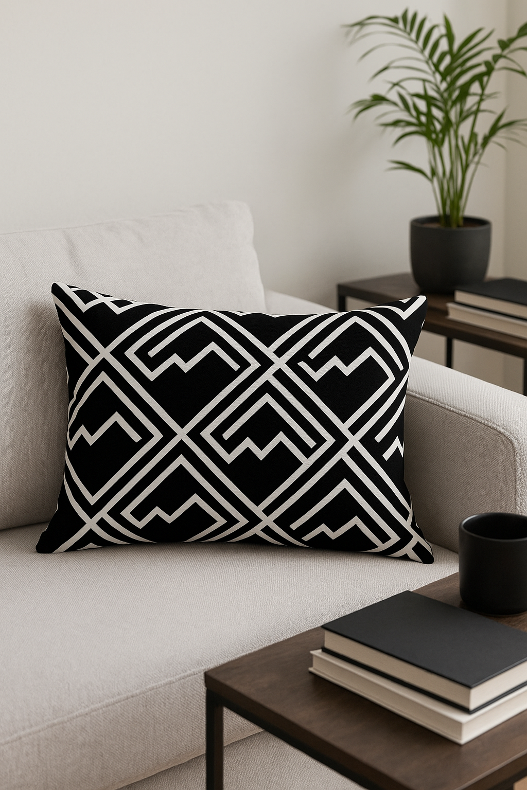housse de coussin géométrique noir et blanc simple - vue 3 sur 2