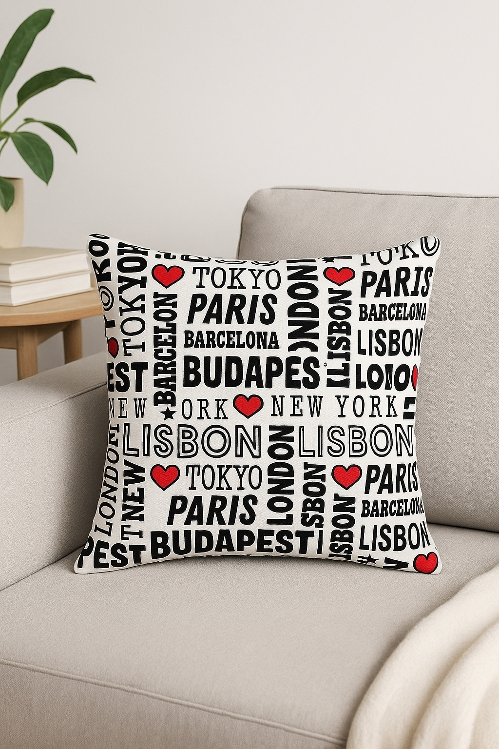 housse de coussin géométrique noire et rouge design moderne