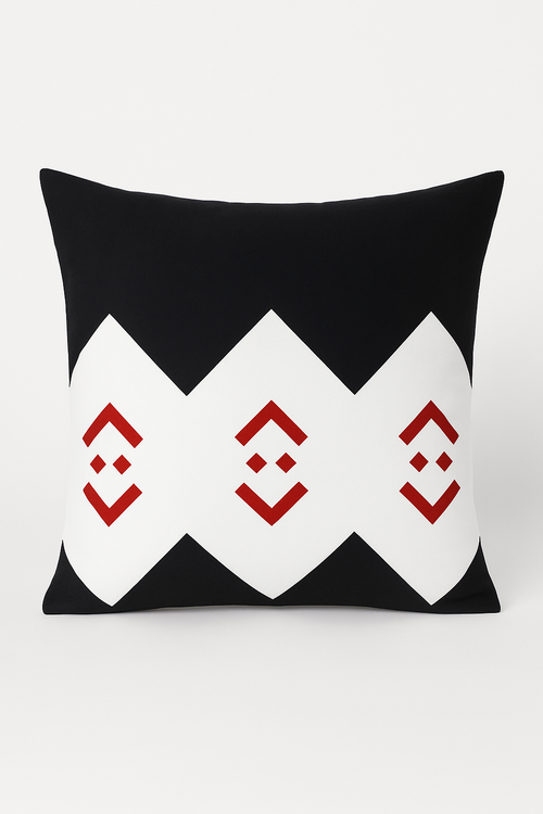 housse de coussin géométrique noire et rouge pour canapé