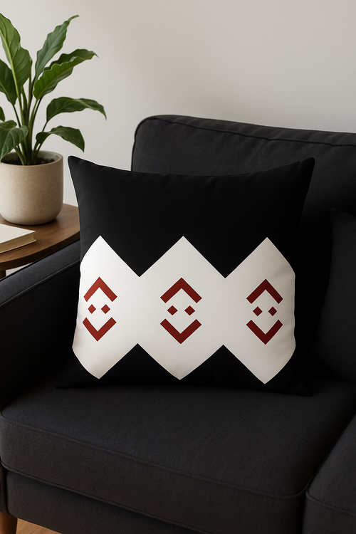 housse de coussin géométrique noire et rouge pour canapé