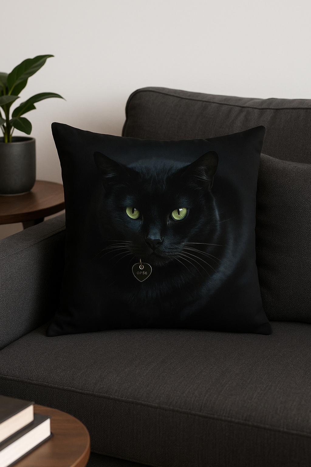housse de coussin imprimée avec un chat noir élégant