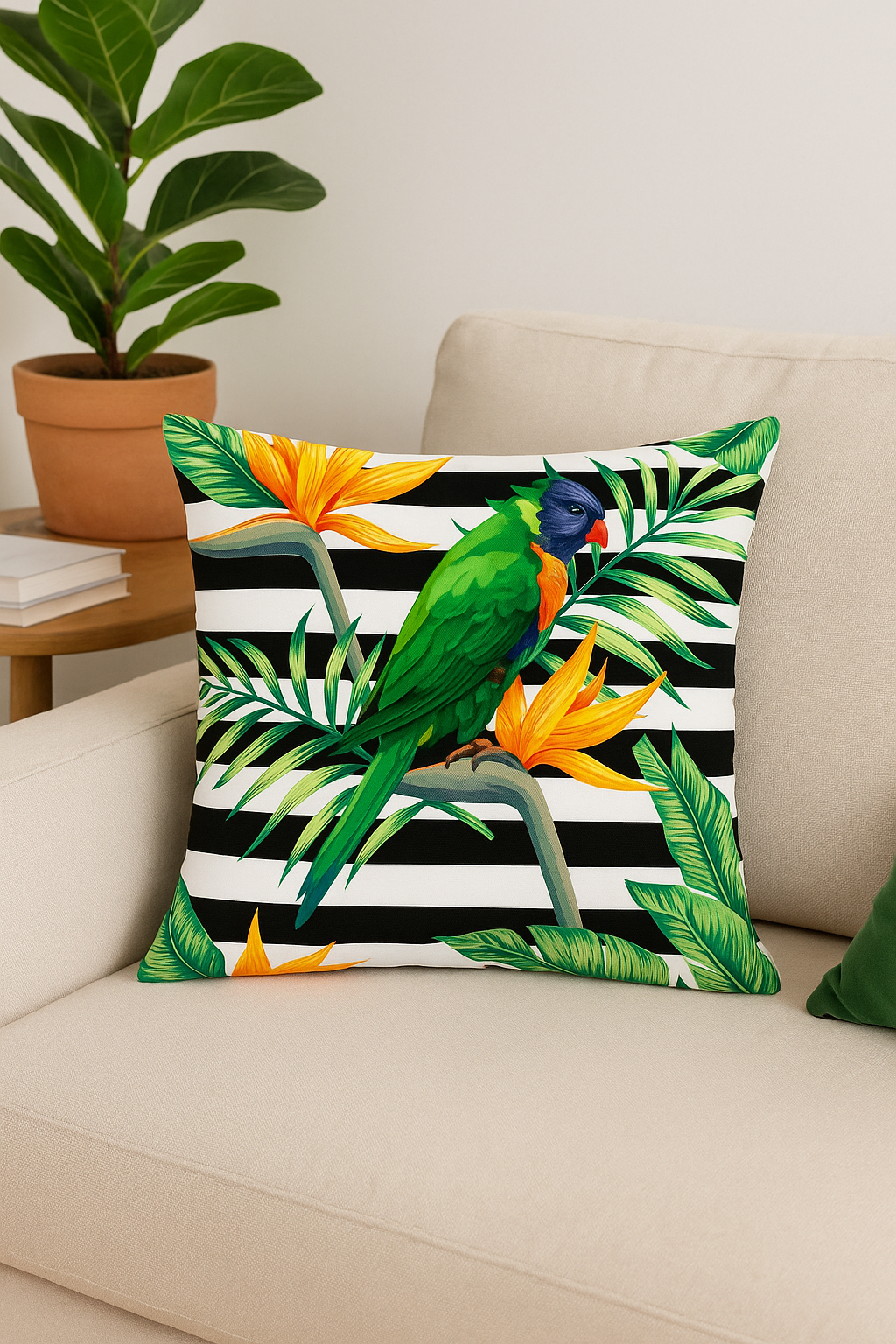 housse de coussin imprimée motif perroquet tropical pour canapé - vue 3 sur 2