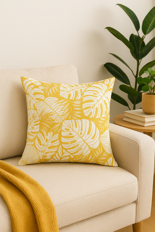 housse de coussin jaune carrée pour décoration intérieure