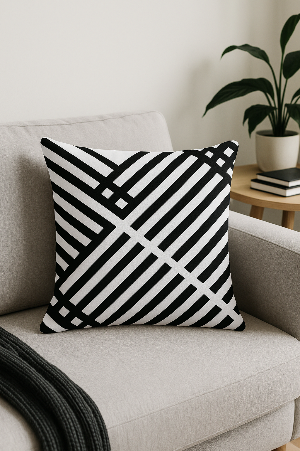 housse de coussin moderne géométrique noir et blanc - vue 3 sur 2