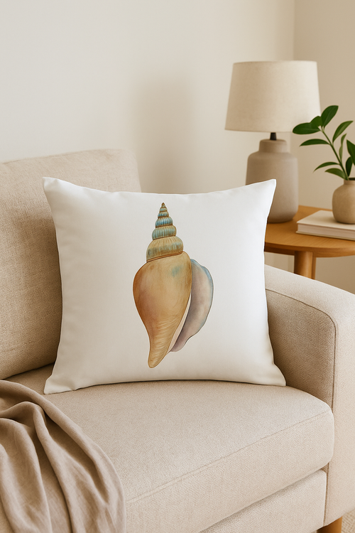 housse de coussin motif coquillage style marin décoratif