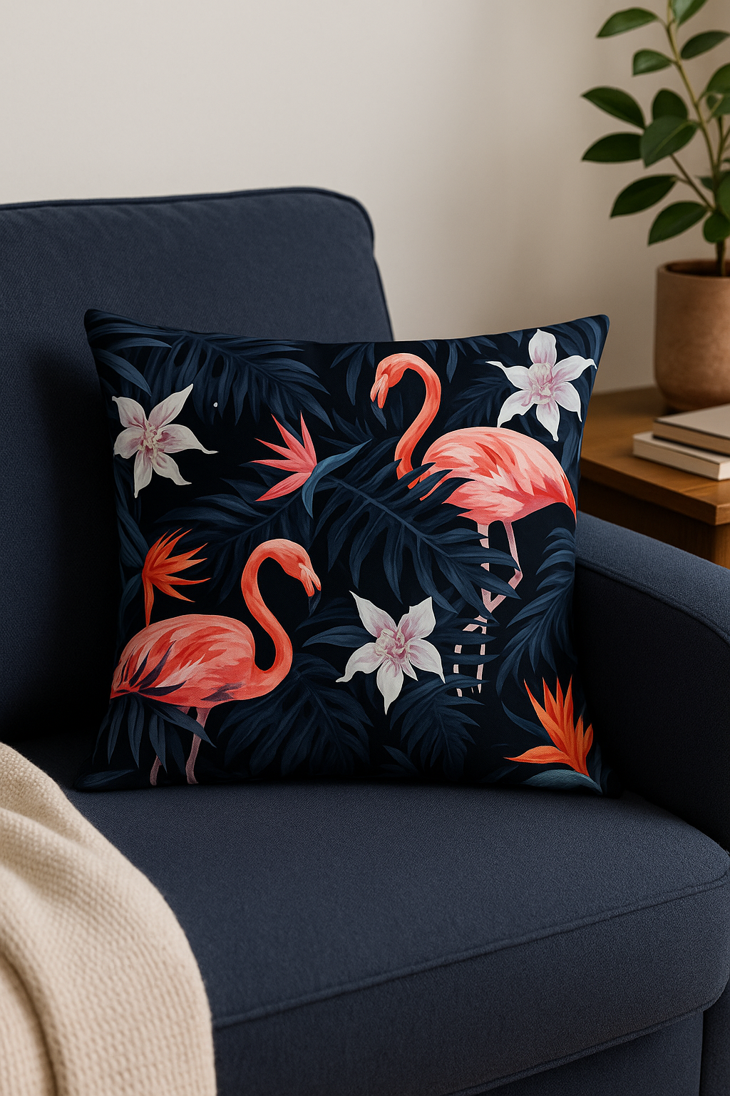 housse de coussin motif flamant rose pour décoration intérieure - vue 3 sur 2