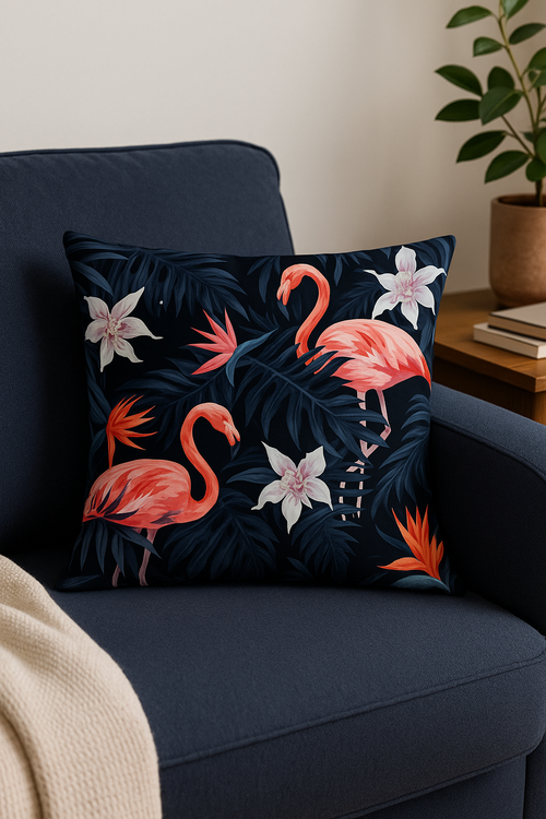 housse de coussin motif flamant rose pour décoration intérieure