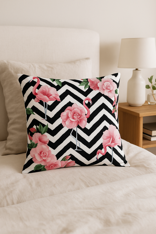 housse de coussin motif flamant rose pour décoration intérieure