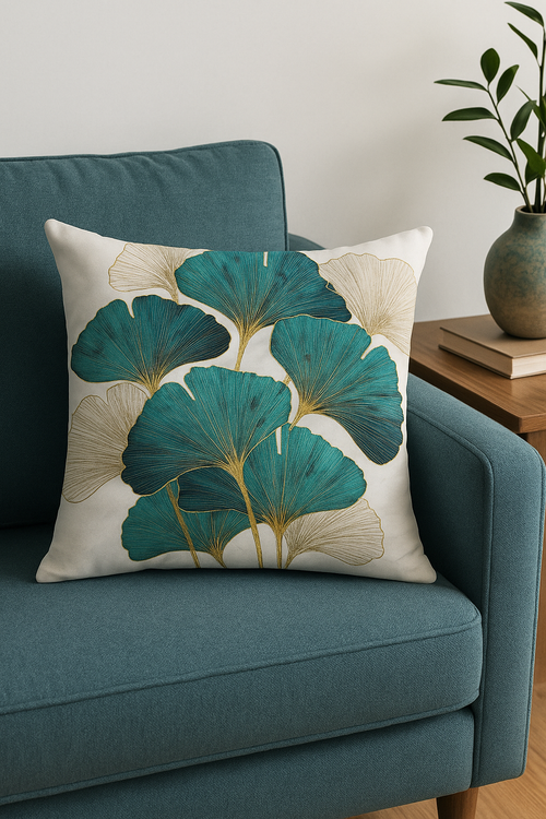 housse de coussin motif floral ginkgo pour salon et chambre