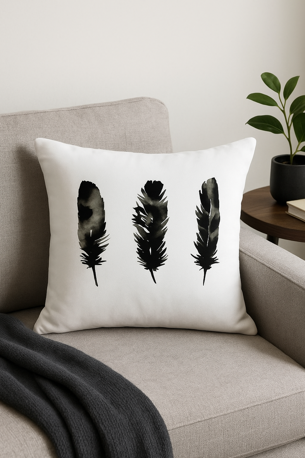 housse de coussin noire et blanche motif géométrique moderne