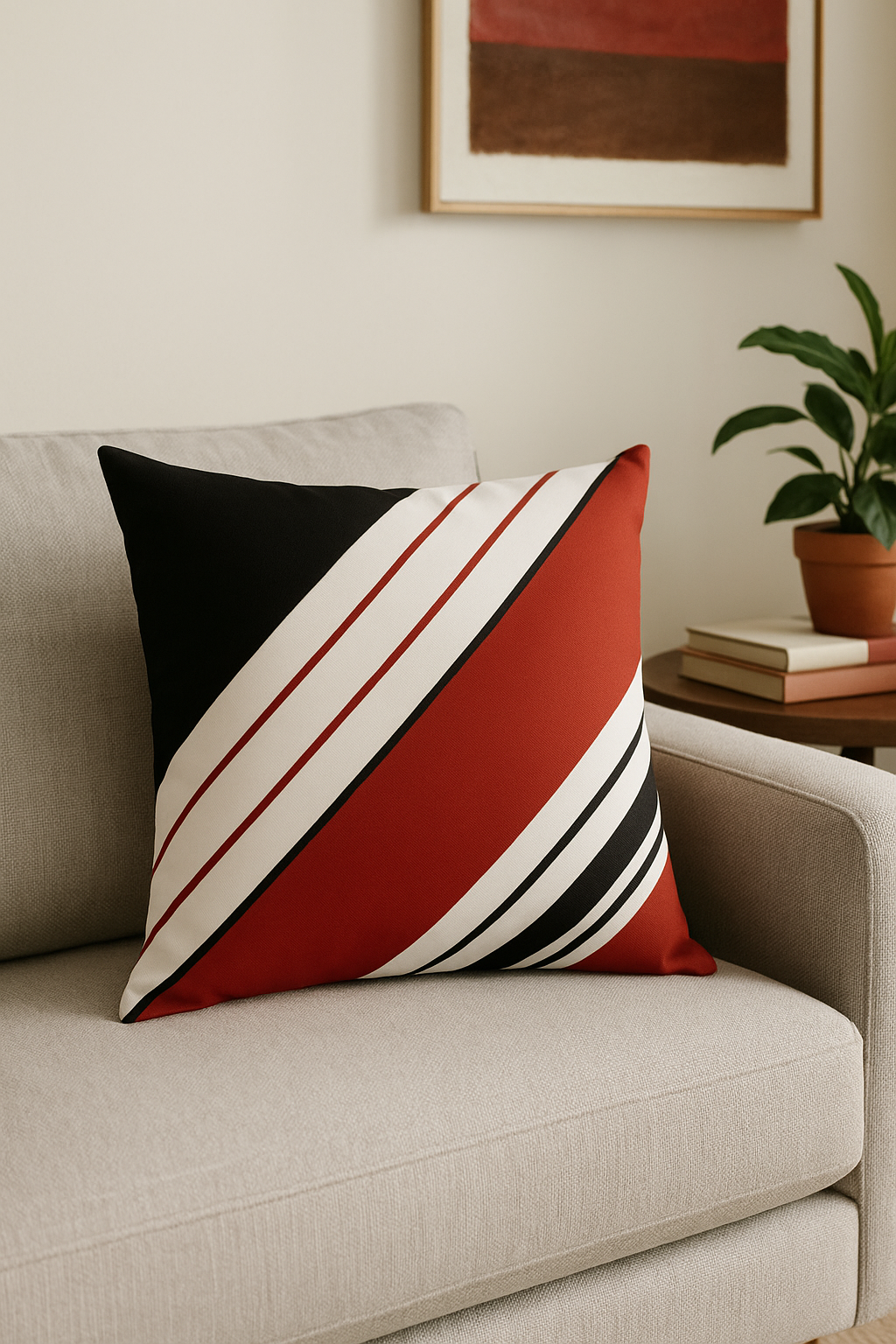 housse de coussin noire et rouge à motif géométrique